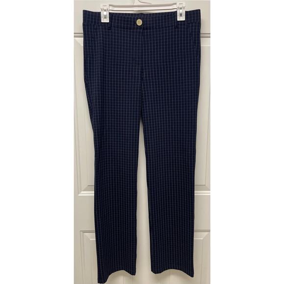 Betabrand Classic Dress pants yoga pant straight leg pull on navy check large - Picture 1 of 7
